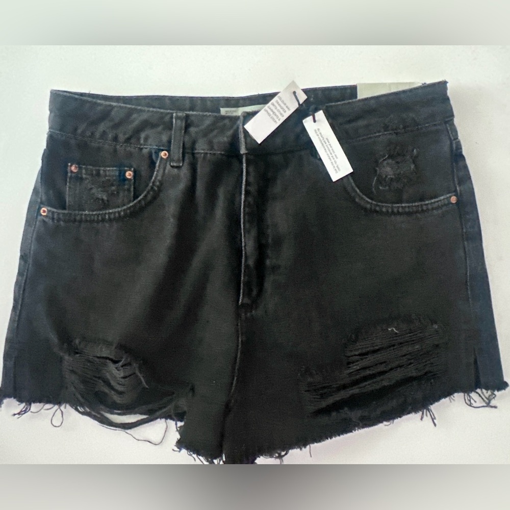 Topshop Black Ripped Jean Shorts